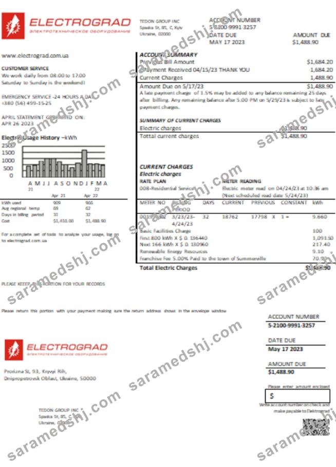 Elektrograd electricity utility business bill SCR